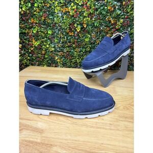 John Lobb Lopez Loafers Shoes Penny Suede Indigo White Blue Men UK 10US 11 EU 44